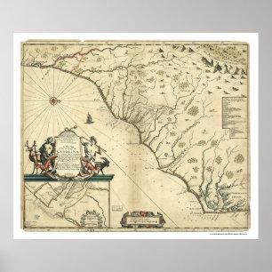 Póster Mapa 1650 do país de Carolina