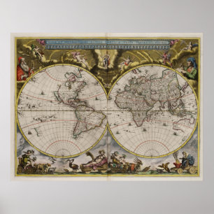 Poster Mapa 1664 do mundo