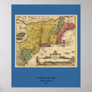 Poster Mapa 1685 - Nova Bélgica, O Novo Mundo, Nova Ingl