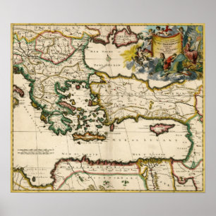 Póster Mapa 1690 de mediterrâneo oriental