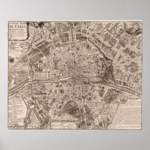 Poster Mapa 1705 de Paris, France