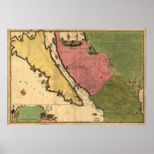 Póster Mapa 1720 de Califórnia como uma ilha