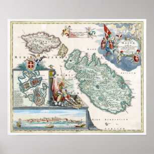 Póster Mapa 1720 de Malta