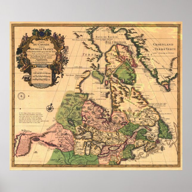 Póster Mapa 1730 do Canadá (Frente)