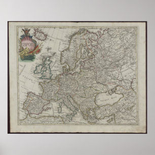 Poster Mapa 1745 da academia do russo de Europa