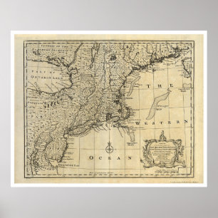 Póster Mapa 1747 de Nova Inglaterra New-jersey New York