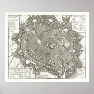 Póster mapa 1751 de Middelburg, Países Baixos