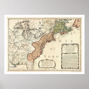 Póster Mapa 1756 da costa leste & do Canadá