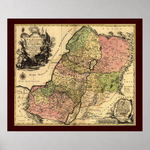 Póster Mapa 1759 de Israel antiga com os 12 tribos