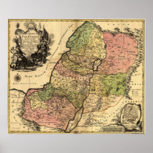 Póster Mapa 1759 de Israel antiga com os 12 tribos