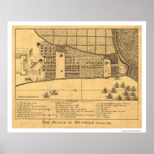 Póster Mapa 1762 do ataque de Manila Filipinas
