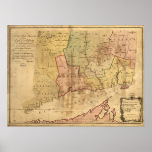 Póster Mapa 1766 da colônia de Connecticut