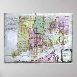 Póster Mapa 1766 velho de Connecticut