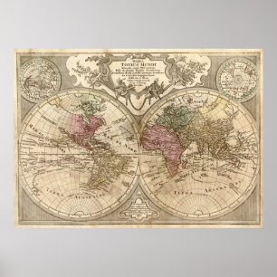 Póster Mapa 1775 do mundo