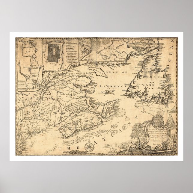 Poster Mapa 1776 da Província da Nova Escócia (Frente)