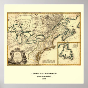 Poster Mapa 1778 de Canadá e dos Estados Unidos