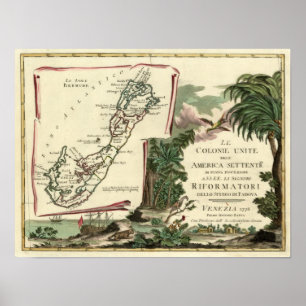 Póster Mapa 1778 de Le Isole Bermude