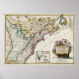 Póster Mapa 1784 dos Estados Unidos da América