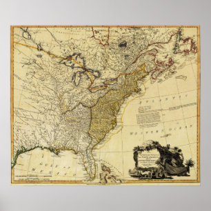 Póster Mapa 1784 dos Estados Unidos da América por Faden