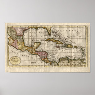 Póster Mapa 1790 das Índias Ocidentais pela coisa