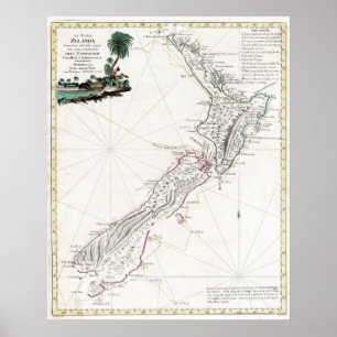 Póster Mapa 1794 de Nova Zelândia