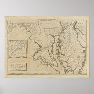 Póster Mapa 1795 de Maryland do vintage