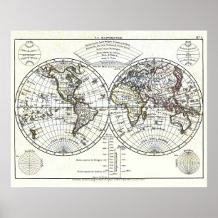 Póster Mapa 1806 do atlas: La Mappemonde por Eustache