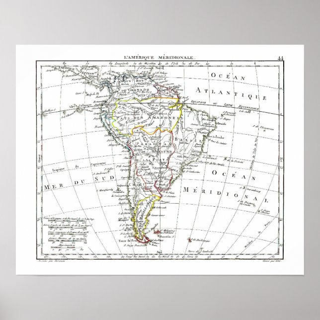 Póster Mapa 1806 - L'Amérique Méridionale (Frente)