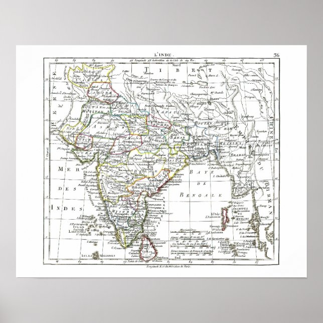 Póster Mapa 1806 - L'Inde (Frente)