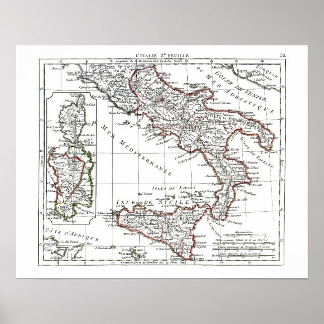 Póster Mapa 1806 - L'Italie 2e Feuille (Frente)