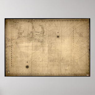 Poster Mapa 1813 de bancos de areia de Nantucket & de
