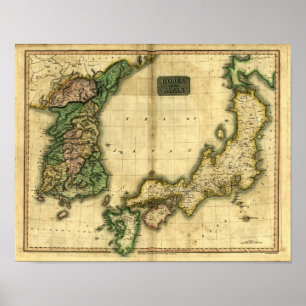 Póster Mapa 1815 de Coreia e de Japão