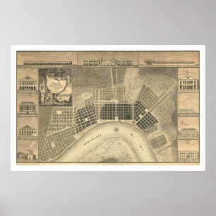 Póster Mapa 1815 do plano de Nova Orleães