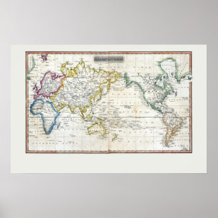 Póster Mapa 1817 do mundo
