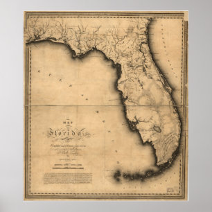 Poster Mapa 1823 do Florida