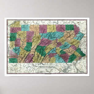Póster Mapa 1829 de Pensilvânia