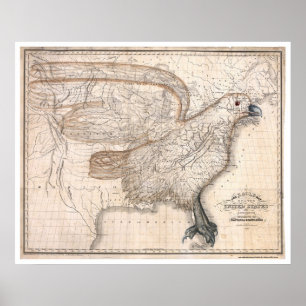 Poster Mapa 1832 dos Estados Unidos de Eagle