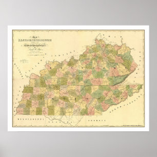 Poster Mapa 1839 da estrada de ferro de Kentucky & de