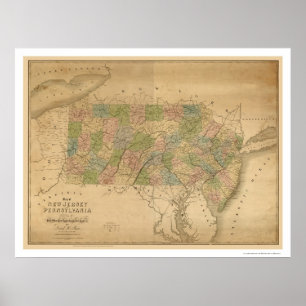 Póster Mapa 1839 da estrada de ferro de New-jersey & de