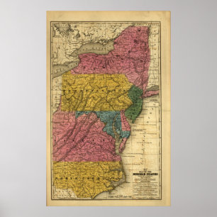 Poster Mapa 1839 dos Estados Unidos médios (traseiros