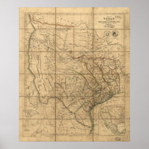 Poster Mapa 1841 da república de Texas