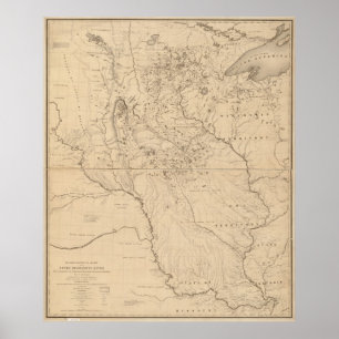 Póster Mapa 1843 do rio Mississípi