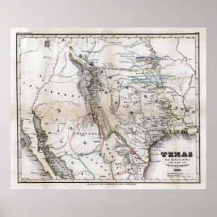 Póster Mapa 1846 de Texas