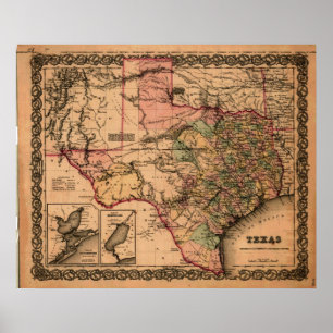 Póster Mapa 1855 de Texas