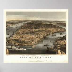 Póster Mapa 1856 panorâmico da opinião de olho de
