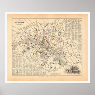 Poster Mapa 1858: Itineraire des Omnibus dans Paris Franç