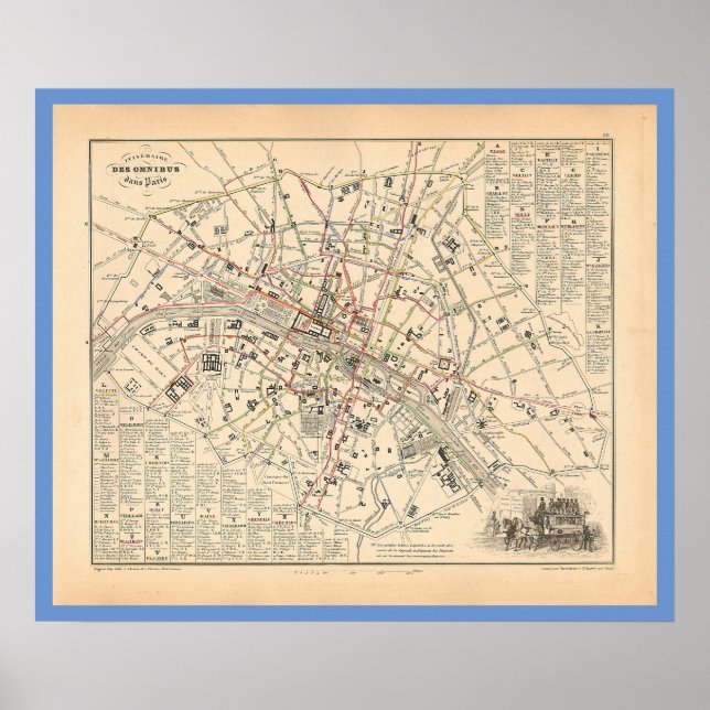 Poster Mapa 1858: Itineraire des Omnibus dans Paris Franç (Frente)