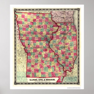 Poster Mapa 1859 da Ferrovia de Iowa Missouri