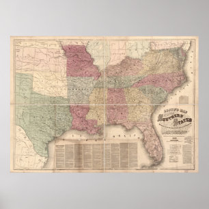 Poster Mapa 1862 dos estados sulistas de América