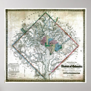 Poster Mapa 1862 velho do distrito de Columbia de